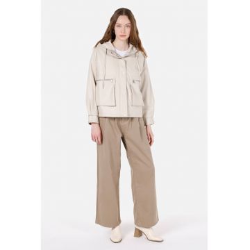 Jacheta cu gluga si maneci cazute - Alb fildes