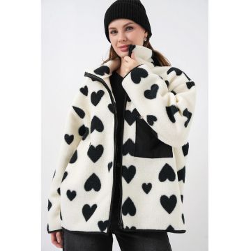 Jacheta dama -  alb/negru - blana artificiala