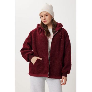 Jacheta dama - Happiness Istanbul - supradimensionata - gluga - visiniu - textil