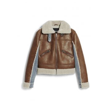 Jacheta dama -  piele ecologica/bumbac - maro - Maro