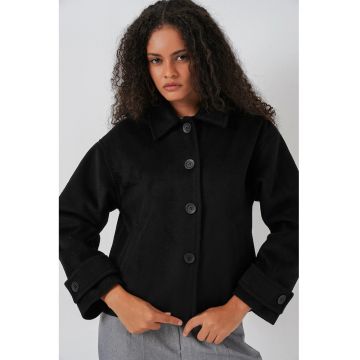 Jacheta dama  textil - moale - cu nasturi si buzunare - negru