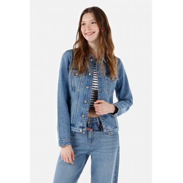 Jacheta din denim cu buzunare cu clapa - Albastru prafuit