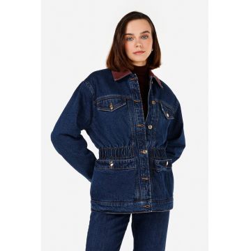 Jacheta din denim cu buzunare frontale - Bleumarin