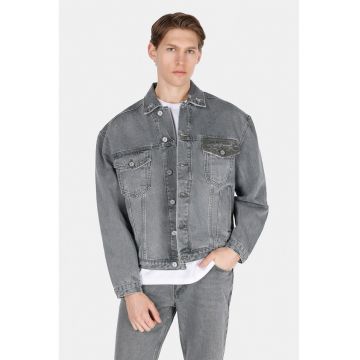 Jacheta din denim cu buzunare - Gri