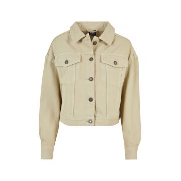 Jacheta din denim cu buzunare pe piept - Maro camel