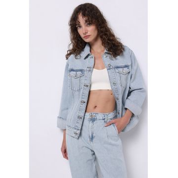 Jacheta din denim cu nasturi - Albastru prafuit