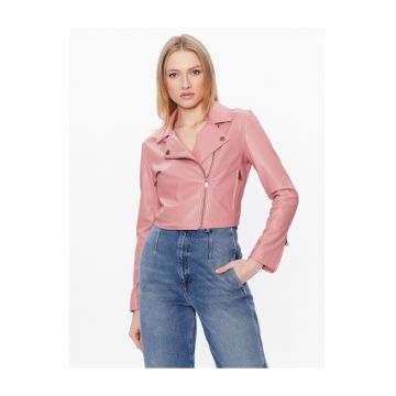Jacheta din imitatie de piele pentru femei  roz -