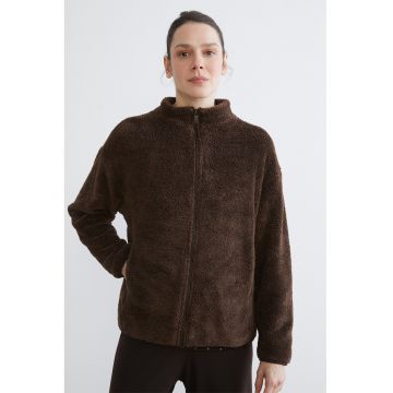 Jacheta din material teddy cu maneci cazute