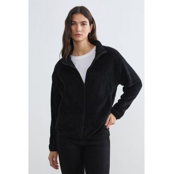 Jacheta din material teddy cu maneci cazute