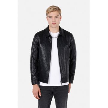 Jacheta din piele ecologica cu fermoar - Negru