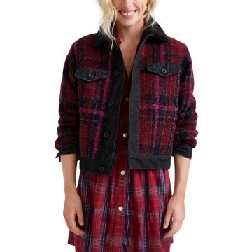 Jacheta in carouri cu garnituri de tweed si denim Aciano