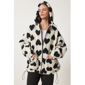 Jacheta supradimensionata dama - cu gluga - Happiness Istanbul - negru/alb