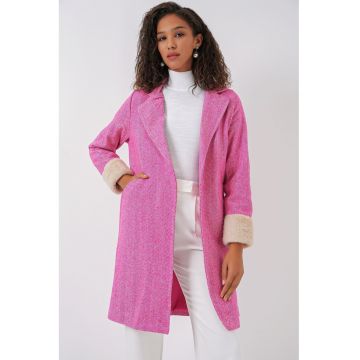 Palton  amestec de lana - guler sal - Roz magenta -
