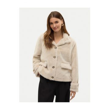 Palton dama  bej - blana artificiala