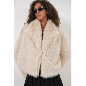 Palton dama  blana artificiala - crem natural - bumbac