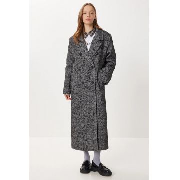 Palton dama - Happiness Istanbul - oversized - gri - lana si bumbac