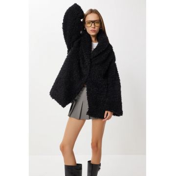 Palton dama - Happiness Istanbul - supradimensionat - negru - textil