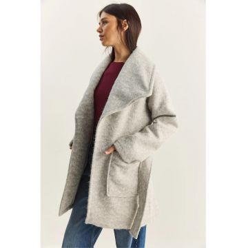 Palton dama Midi Texturat -  Gri - Fleece - Gri