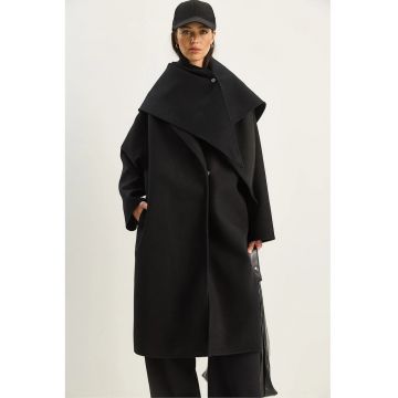 Palton dama -  supradimensionat - negru - textil -