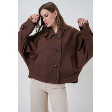 Palton dama -  trenci supradimensionat - maro mocha - textil