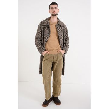 Palton din amestec de lana cu buzunare laterale si model in carouri