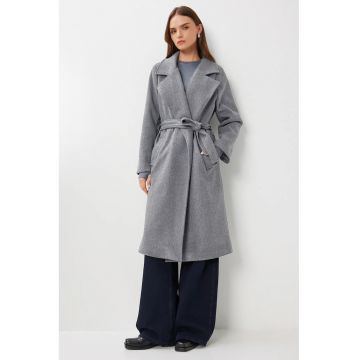 Palton lung dama texturat Happiness Istanbul - Gri carbune