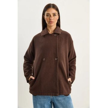 Palton oversized  maro inchis - textil