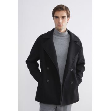 Palton scurt cu doua randuri de nasturi - Negru