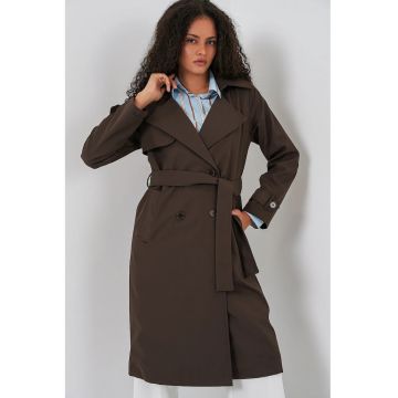 Trenci dama -  lung - maro nuc - textil -