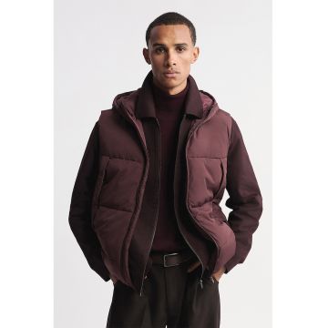 Vesta cu buzunare laterale si gluga - Visiniu