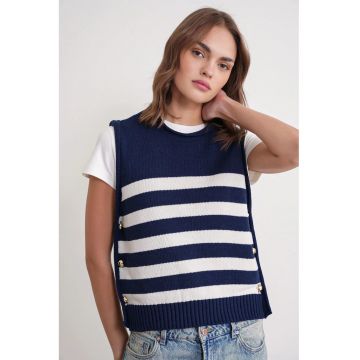 Vesta dama -  dungi - albastru - tricot -