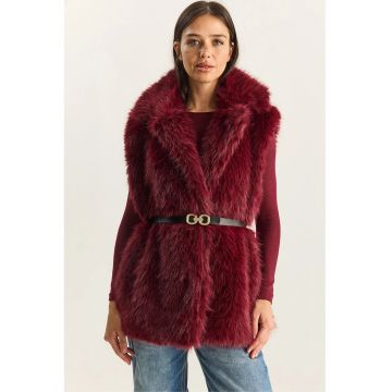 Vesta din blana artificiala  rosu visiniu