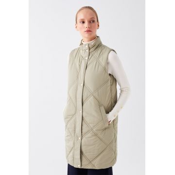 Vesta lunga cu buzunare oblice - Maro camel