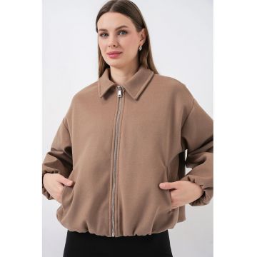Geaca bomber -  fermoar - buzunare - maro - textil