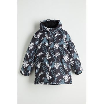 Geaca cu gluga cu imprimeu grafic - Alb/Negru/Albastru petrol