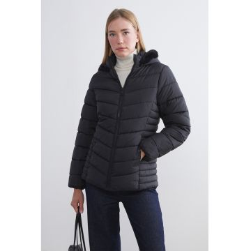 Geaca cu gluga si vatelina - Negru