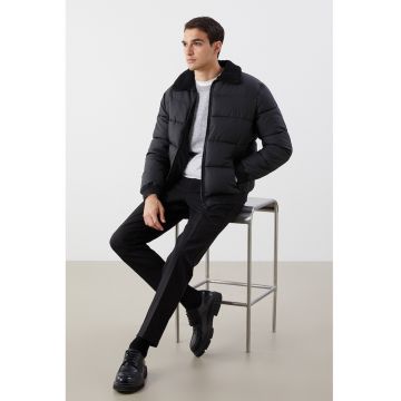 Geaca cu guler din material teddy - Negru