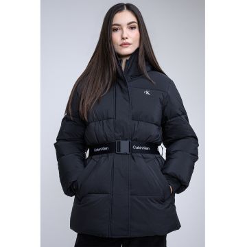 Geaca cu o curea cu logo - Negru