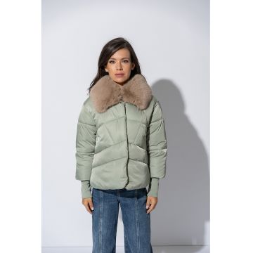 Geaca cu vatelina si captuseala din blana sintetica Cesima - Verde pal