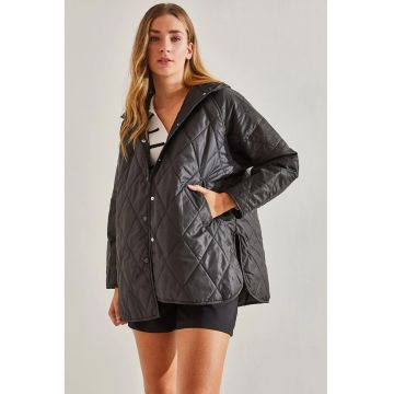 Geaca dama -  matlasata - supradimensionata - neagra - textil