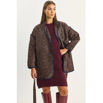 Geaca dama -  supradimensionata - model jacard - maro mocha inchis - textil