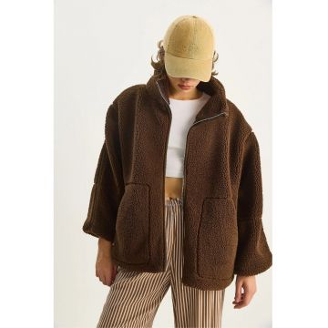 Geaca de dama -  matlasata - supradimensionata - maro - textil -