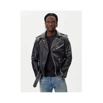 Geaca de piele barbati  negru - fabricata din piele -