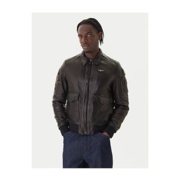 Geaca de piele barbati  negru