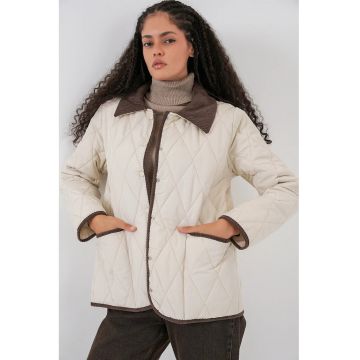 Geaca  detalii la guler - textil - Alb fildes