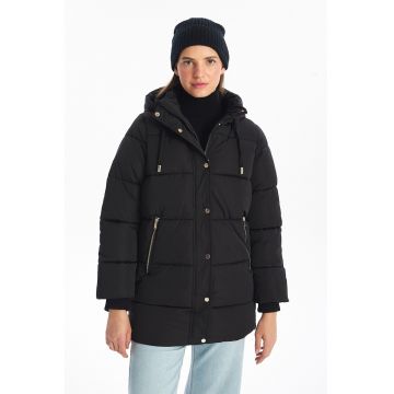 Geaca lejera matlasata cu gluga - Negru