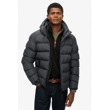 Geaca matlasata cu buzunare cu fermoar - Gri inchis