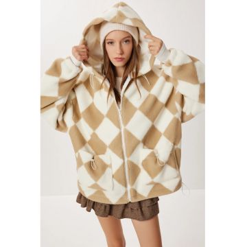 Geaca matlasata - Happiness Istanbul - cu gluga si buzunare - maro camel - textil - One Size