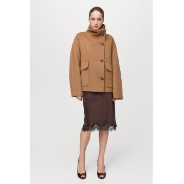 Haina scurta din amestec de lana cu guler inalt - Caramel
