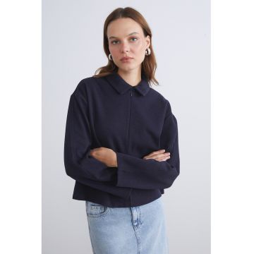 Jacheta-camasa crop cu model uni - Albastru ultramarin